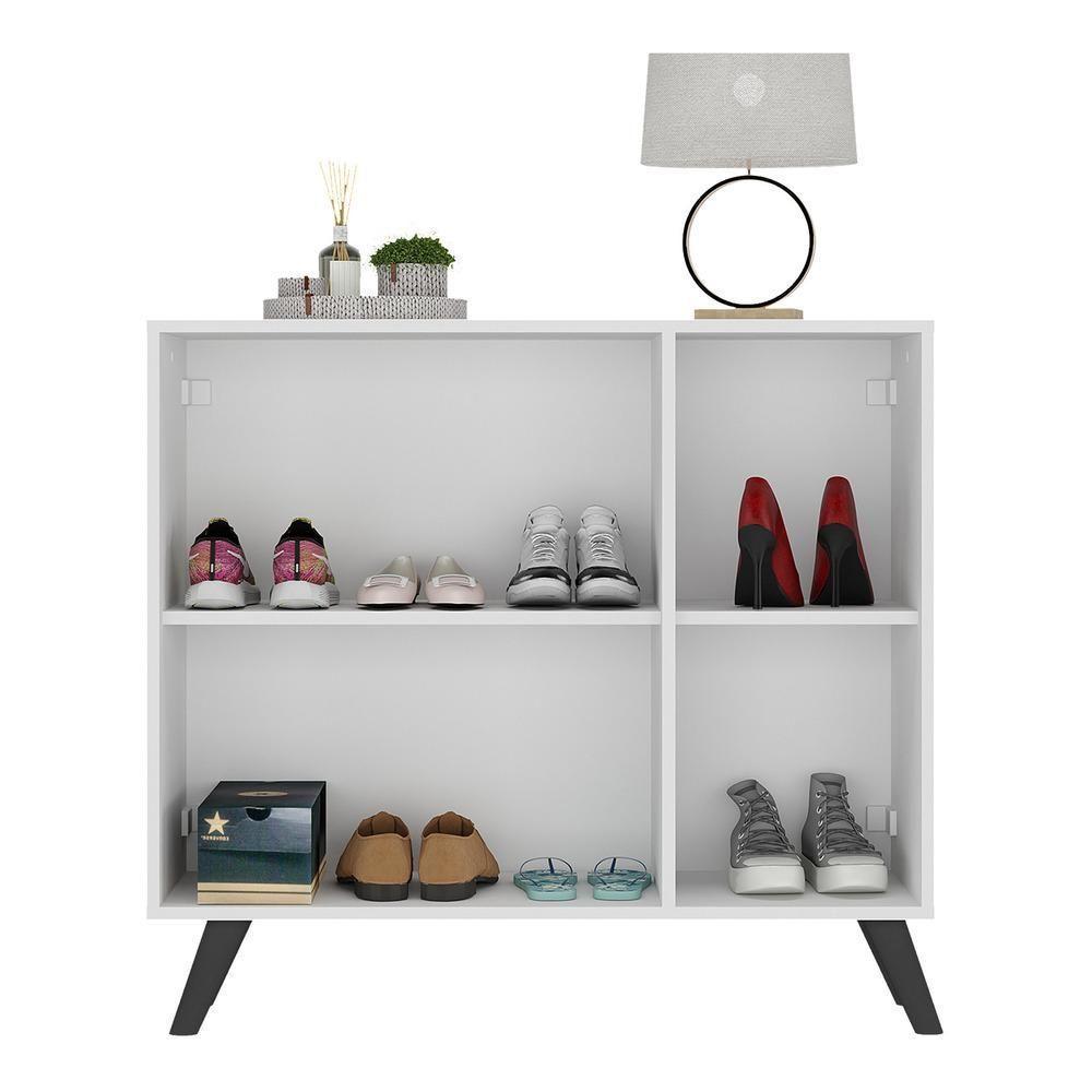 Sapateira Retrô Com Espelho 3 Portas Nina Multimóveis V6022 Branca/Preta Branco/Preto - 3