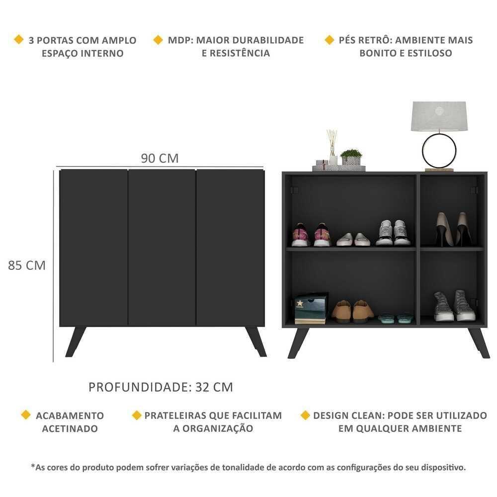 Sapateira Retrô 3 Portas Nina Multimóveis V6018 Preta Preto - 5