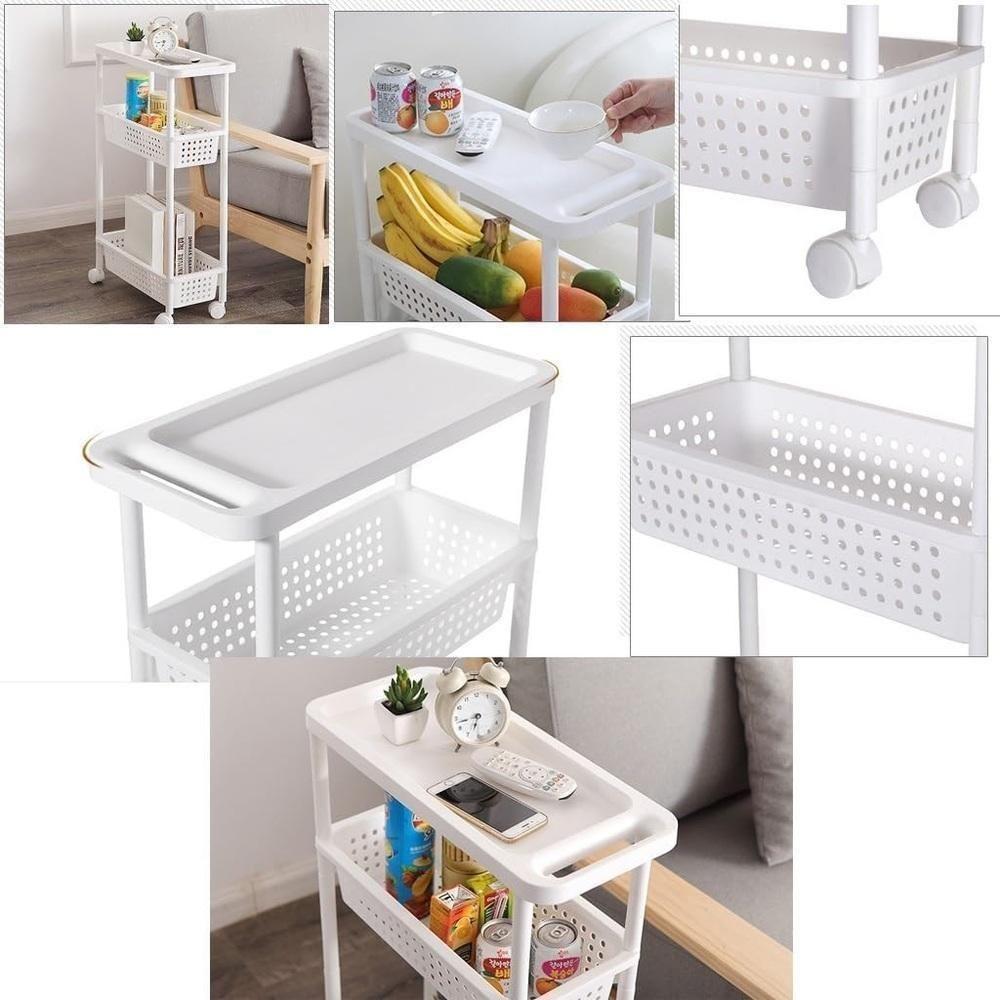 Carrinho Organizador 3 Prateleiras Rack Multiuso Varanda Banheiro Brinquedos Quarto Estante Branco - 4
