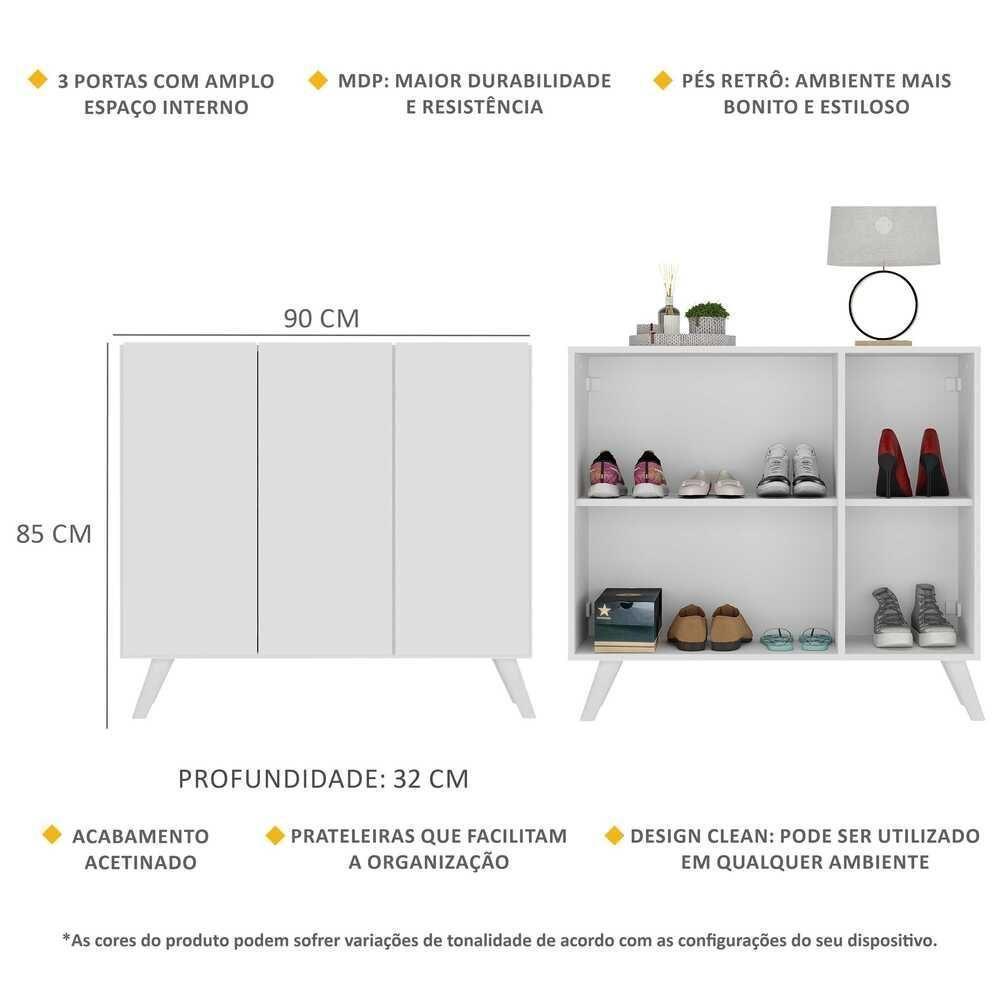 Sapateira Retrô 3 Portas Nina Mp6018 Branca - 5