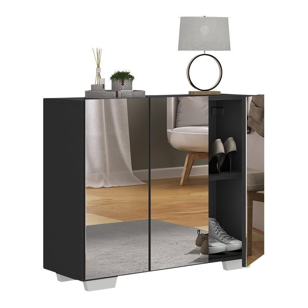Sapateira Com Espelho 3 Portas Nina Multimóveis V6023 Preta/Branca Preto/Branco - 1