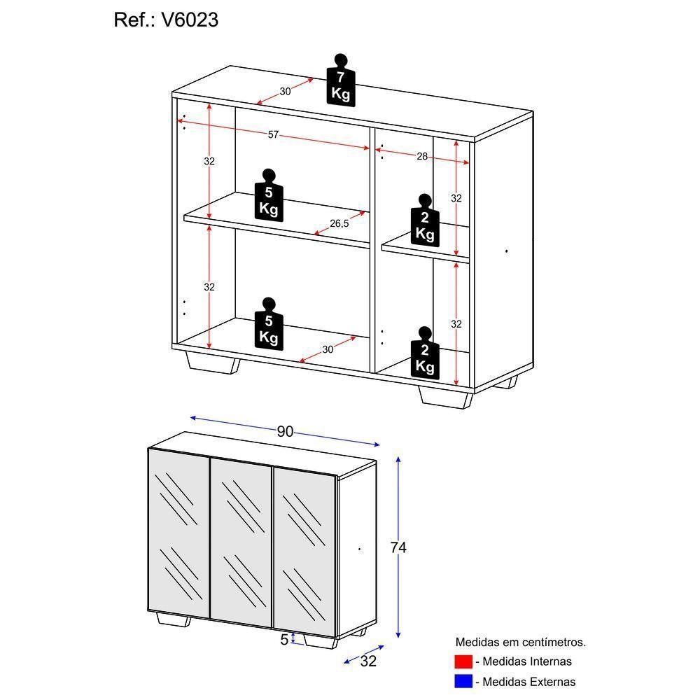 Sapateira Com Espelho 3 Portas Nina Multimóveis V6023 Preta/Branca Preto/Branco - 4