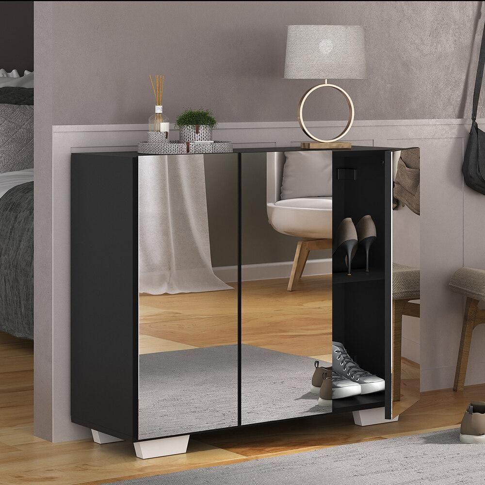 Sapateira Com Espelho 3 Portas Nina Multimóveis V6023 Preta/Branca Preto/Branco - 6