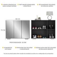 Sapateira Com Espelho 3 Portas Nina Multimóveis V6023 Preta/Branca Preto/Branco - 5