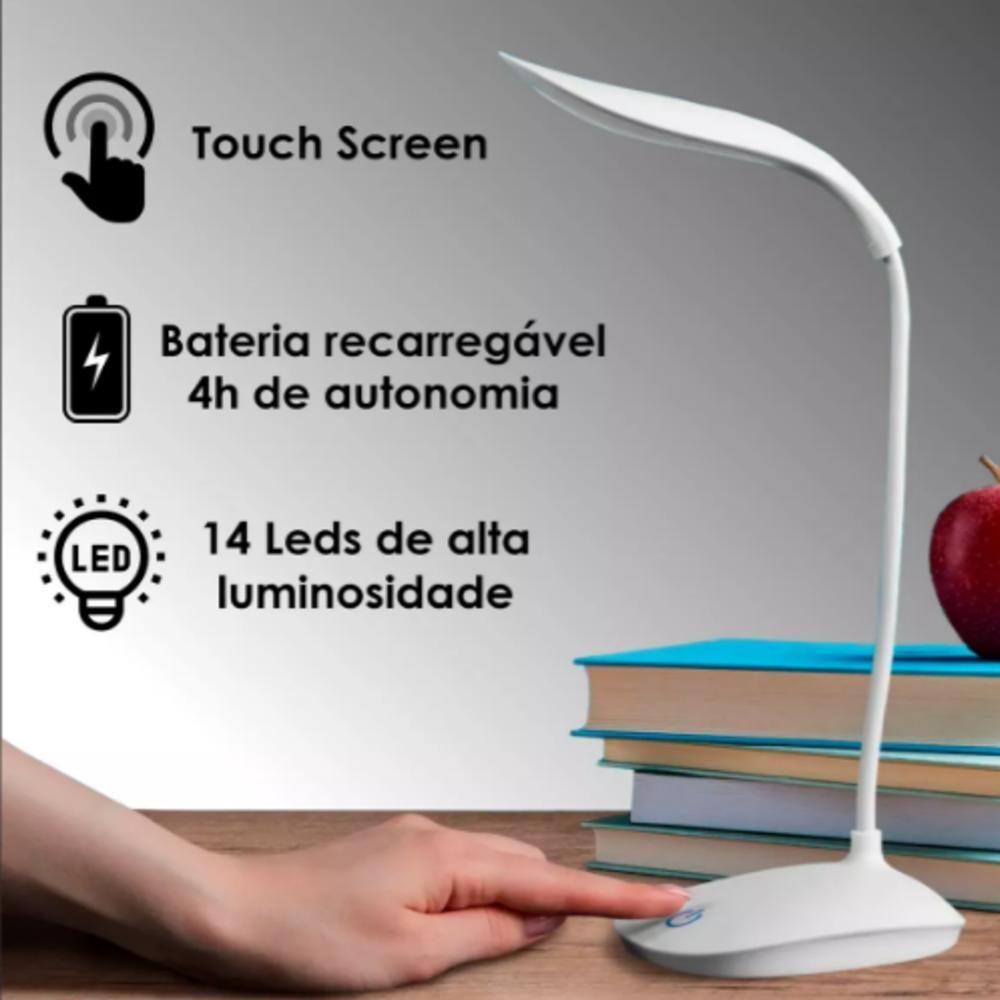 Luminaria Mesa Led Articulada Abajur Touch Flexivel Branca Leitura Estudo Trabalho Quarto Escritorio Recarregavel - 2