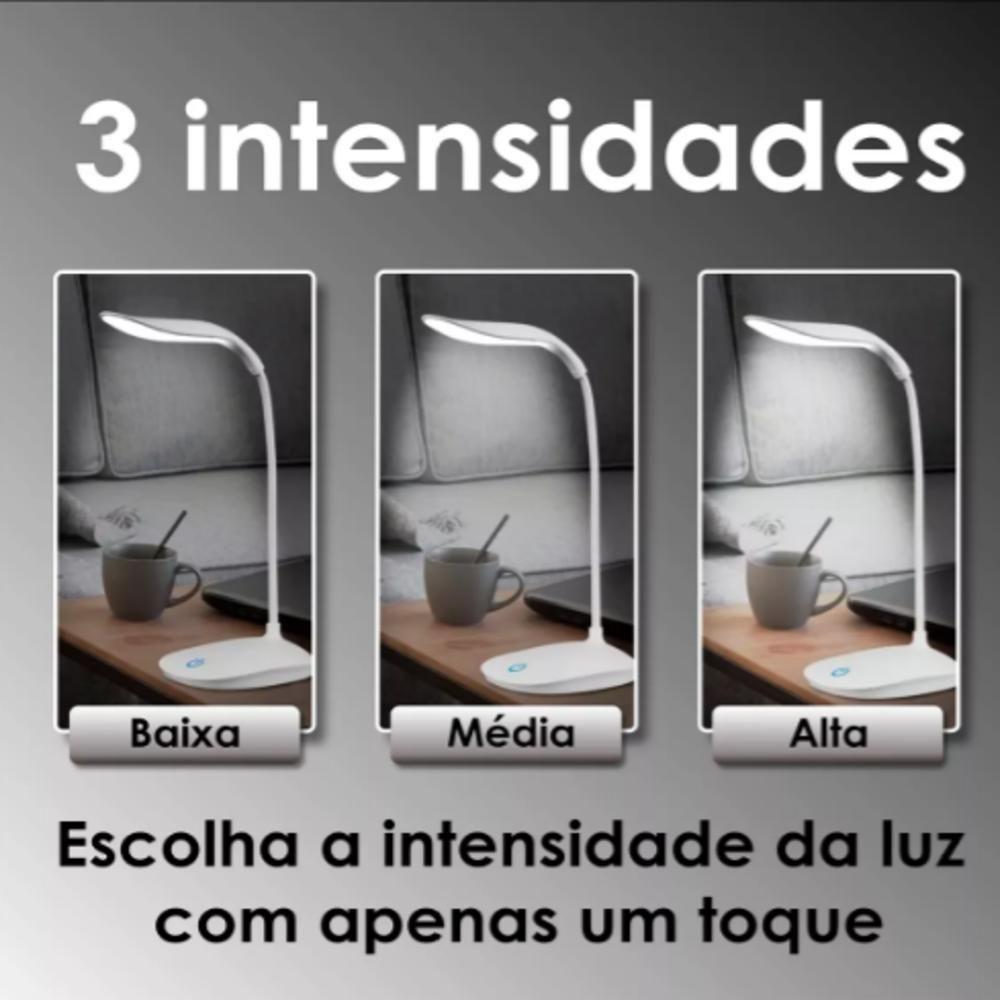 Luminaria Mesa Led Articulada Abajur Touch Flexivel Branca Leitura Estudo Trabalho Quarto Escritorio Recarregavel - 6