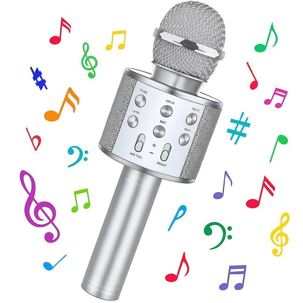 Microfone The Voice Portatil Karaoke Bluetooth Caixa De Som Auto Falante Musical Sem Fio Youtuber Festa Eventos Prata - 1
