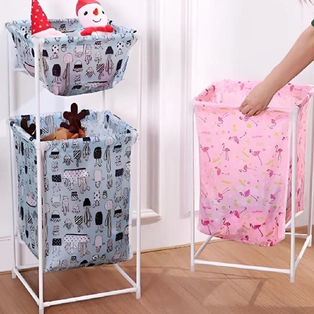 Cesto De Roupa Duplo Roupeiro 2 Andares Organizador Divisorias Multiuso De Banheiro Quarto Lavanderia Brinquedos - 8