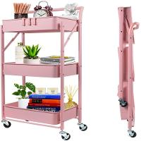Carrinho Multiuso Organizador 3 Prateleiras Dobravel Em Aço Rosa Quarto Sala Brinquedos Salao Manicure Varanda - 1