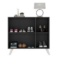 Sapateira Retrô Com Espelho 3 Portas Nina Multimóveis V6022 Preta/Branca Preto/Branco - 3