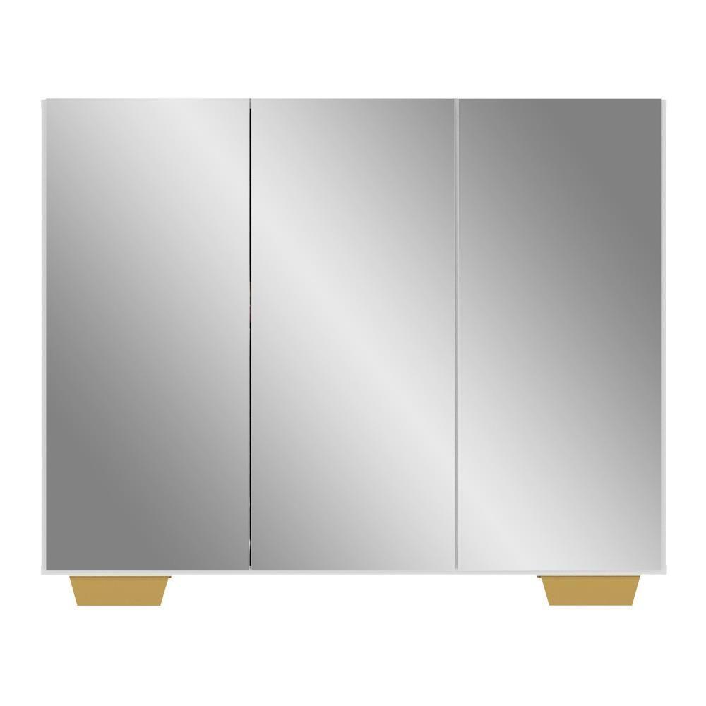 Sapateira Com Espelho 3 Portas Nina Multimóveis V6023 Branca/Natural Branco/Natural - 2