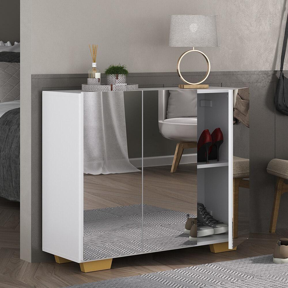 Sapateira Com Espelho 3 Portas Nina Multimóveis V6023 Branca/Natural Branco/Natural - 6