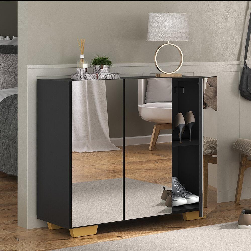 Sapateira Com Espelho 3 Portas Nina Mp6023 Preta Natural - 1