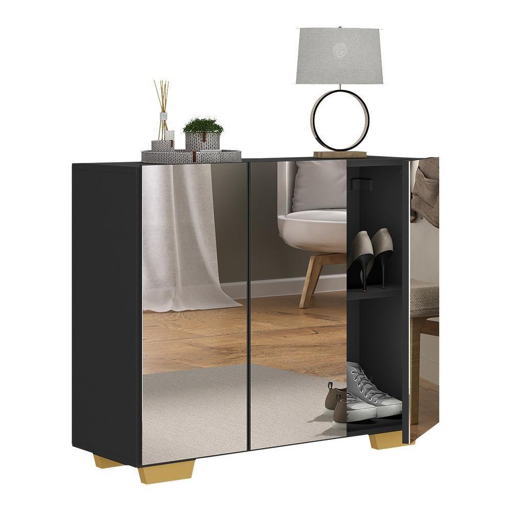 Sapateira Com Espelho 3 Portas Nina Mp6023 Preta Natural - 6