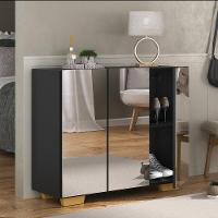 Sapateira Com Espelho 3 Portas Nina Mp6023 Preta Natural - 1