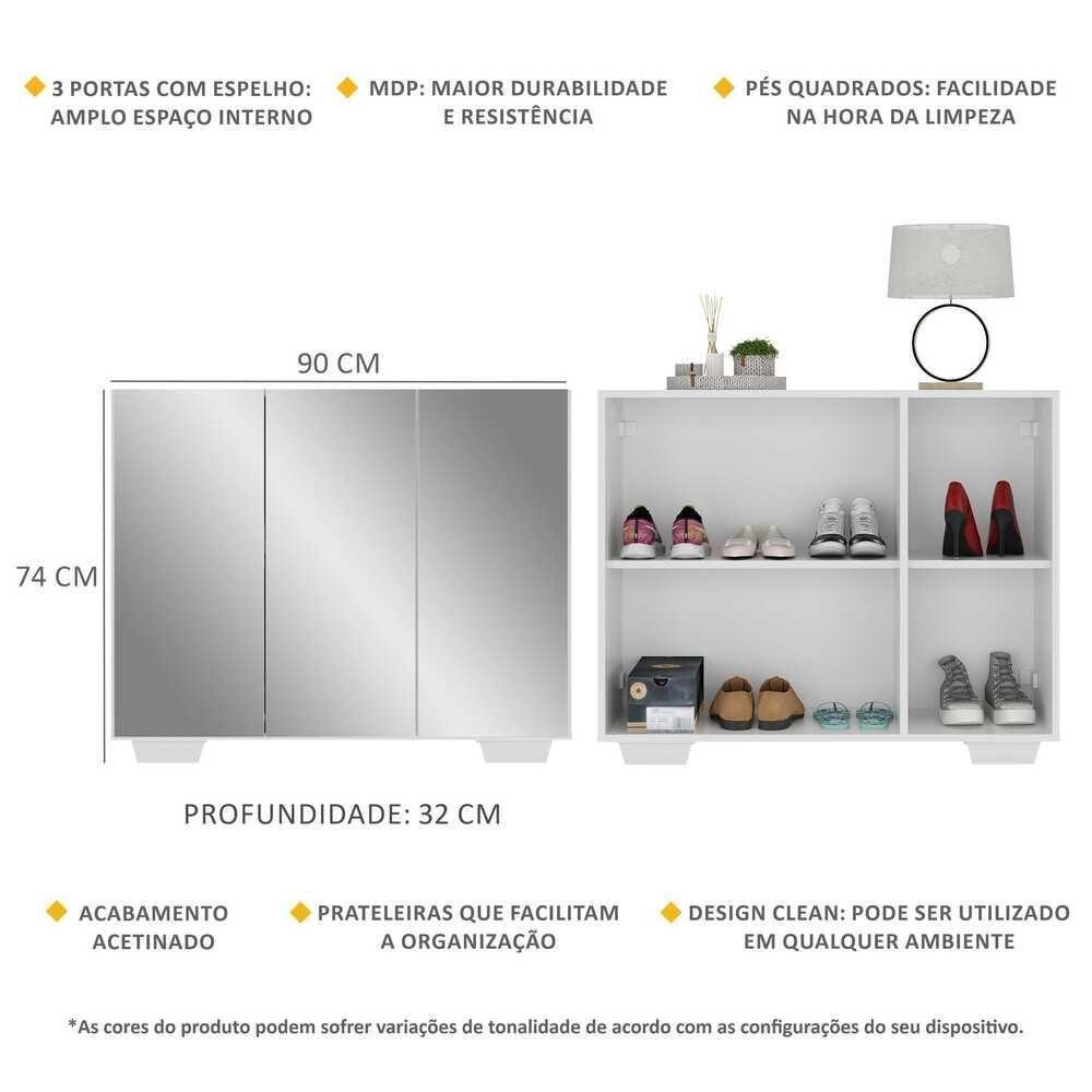 Sapateira Com Espelho 3 Portas Nina Multimóveis V6023 Branca Branco - 5