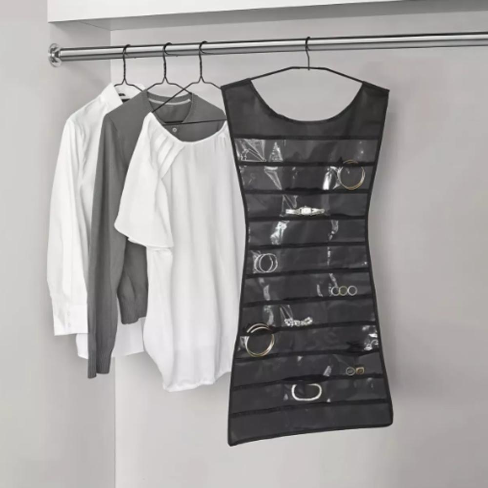 Cabide Organizador Porta Joias Bijuterias Multiuso 2 Em 1 Saco Pendurar Armario Guarda Roupa Brincos Colares Pulseiras - 3