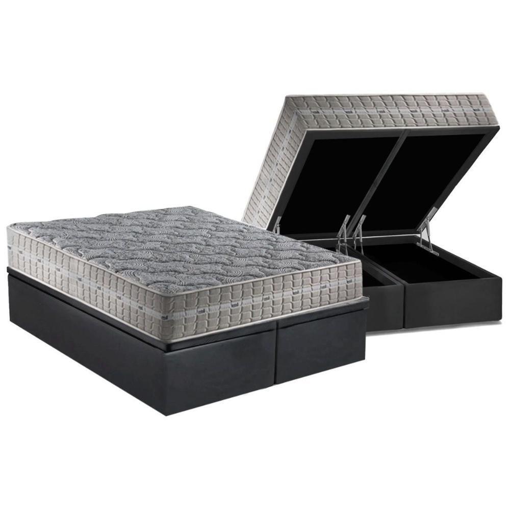 Cama Box Baú Queen: Colchão Molas Ensacadas Royal + Base Crc Suede Gray (158x198) - 1