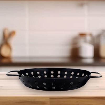 Panela Churrasqueira Fritadeira Grelha Antiaderente Cesto Churrasco Legumes Camarao Peixe Grelhado Com Alca Preta