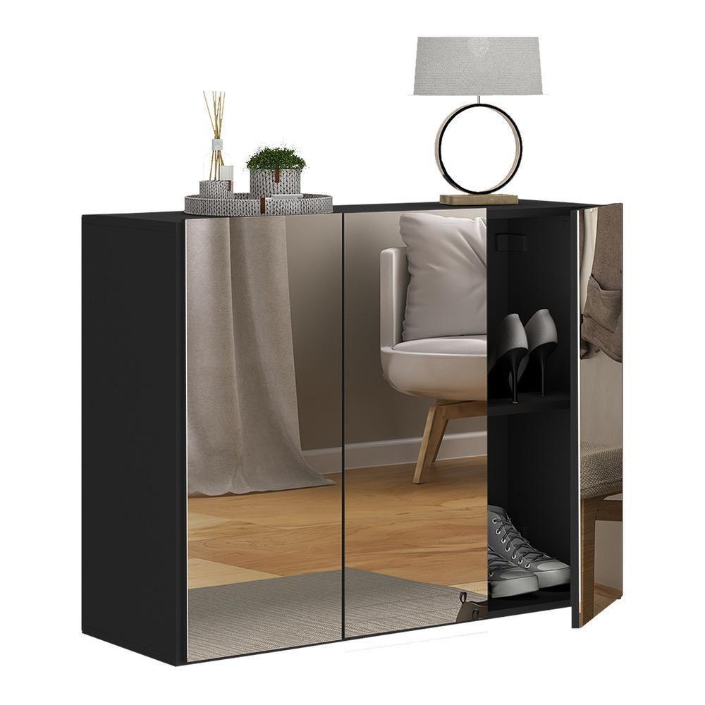 Sapateira 3 Portas Com Espelho Suspensa Nina Mp6021 Preta - 7