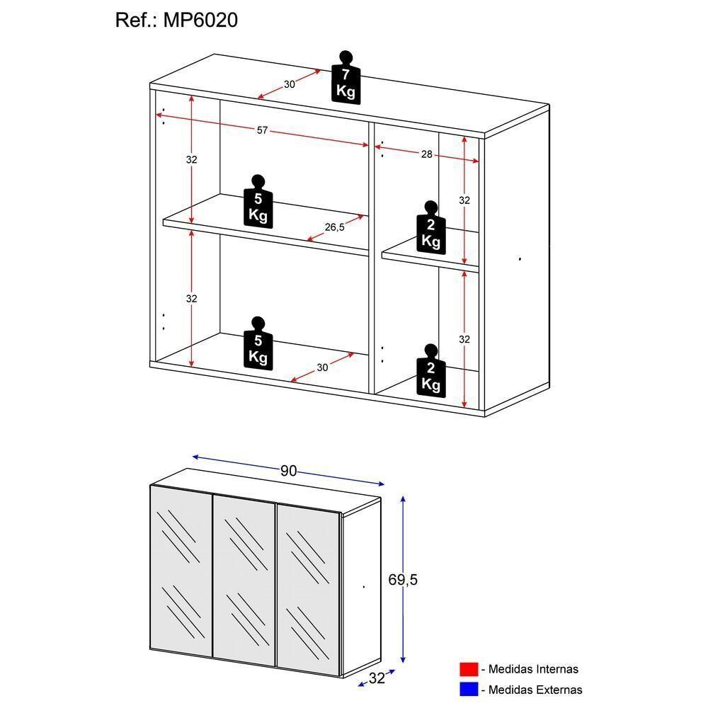 Sapateira 3 Portas Com Espelho Nina Branca - 4