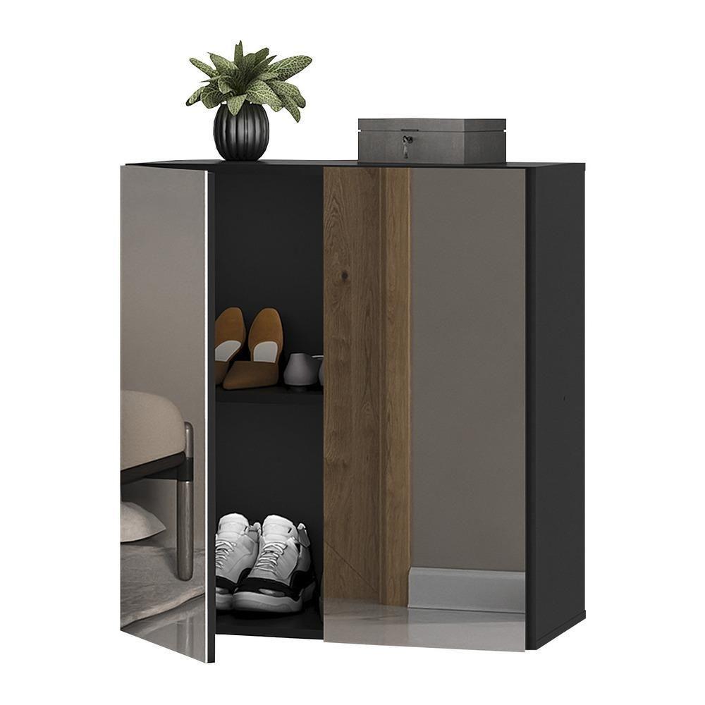 Sapateira 2 Portas Suspensa Com Espelho Nina Multimóveis V6011 Preta Preto - 1