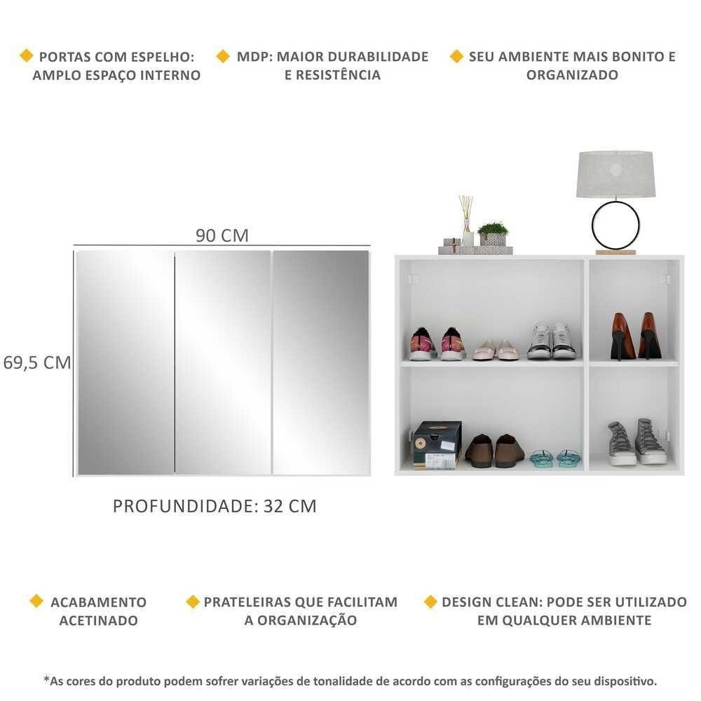 Sapateira 3 Portas Com Espelho Nina Multimóveis V6020 Branca Branco - 6