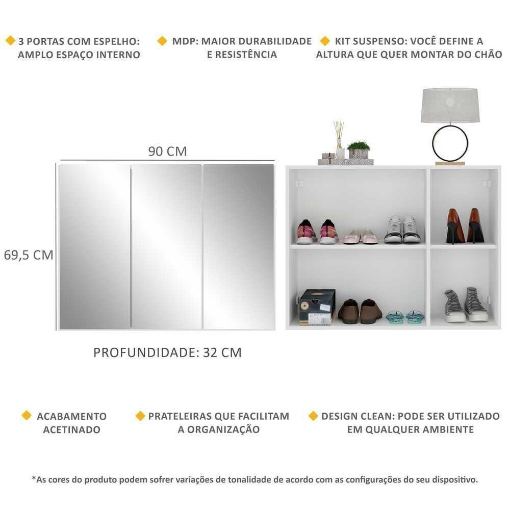 Sapateira 3 Portas Com Espelho Suspensa Nina Multimóveis V6021 Branca Branco - 5