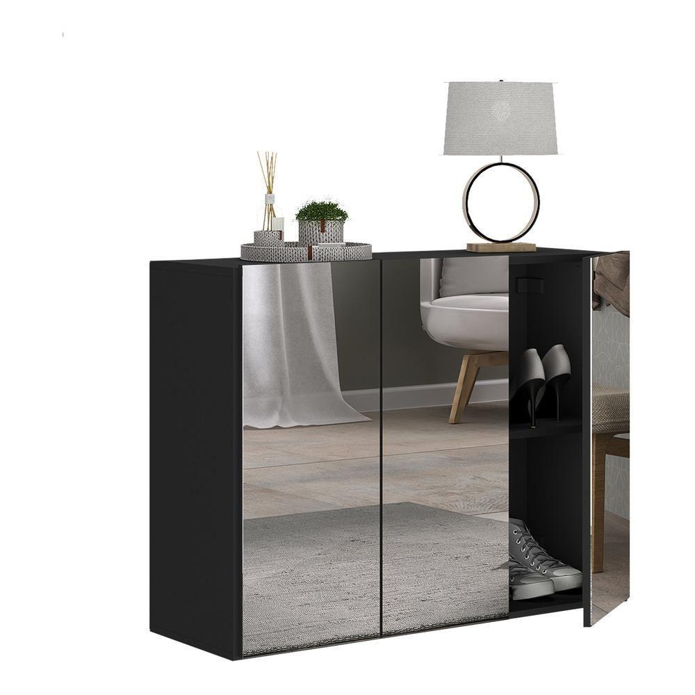 Sapateira 3 Portas Com Espelho Nina Multimóveis V6020 Preta Preto - 1