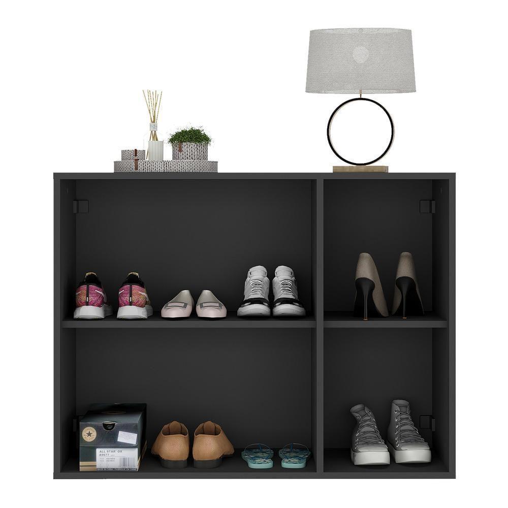 Sapateira 3 Portas Com Espelho Nina Multimóveis V6020 Preta Preto - 3