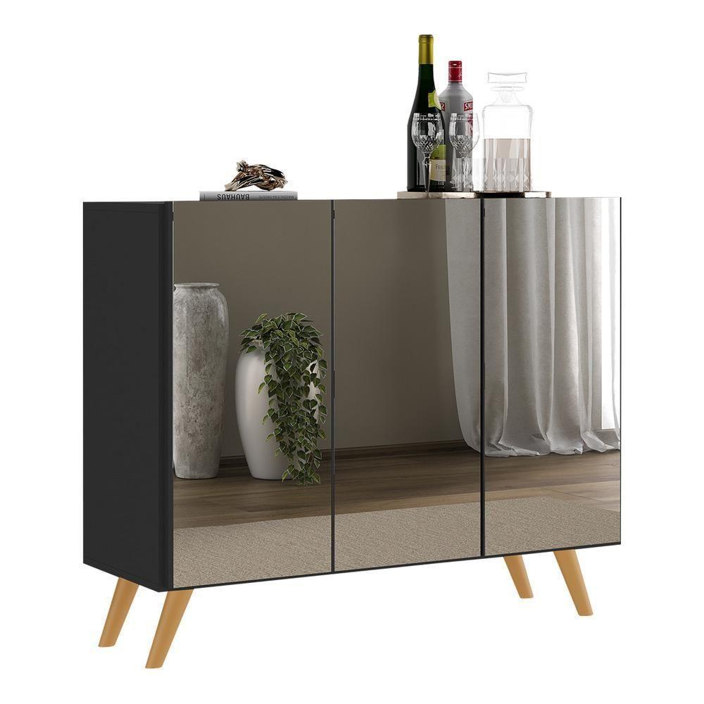 Aparador 3 Portas Com Espelho Retrô Mp1013 Preto/Natural - 2