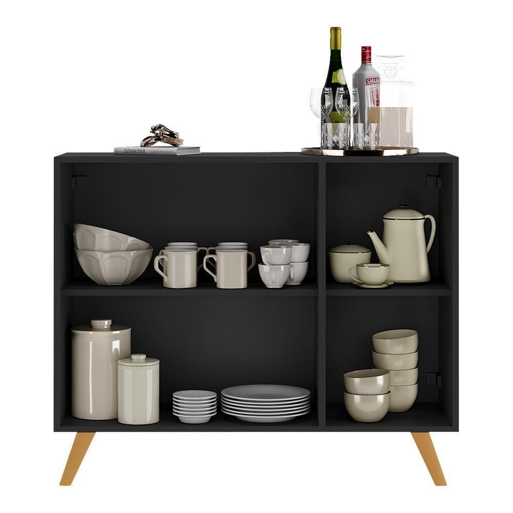 Aparador 3 Portas Com Espelho Retrô Mp1013 Preto/Natural - 5