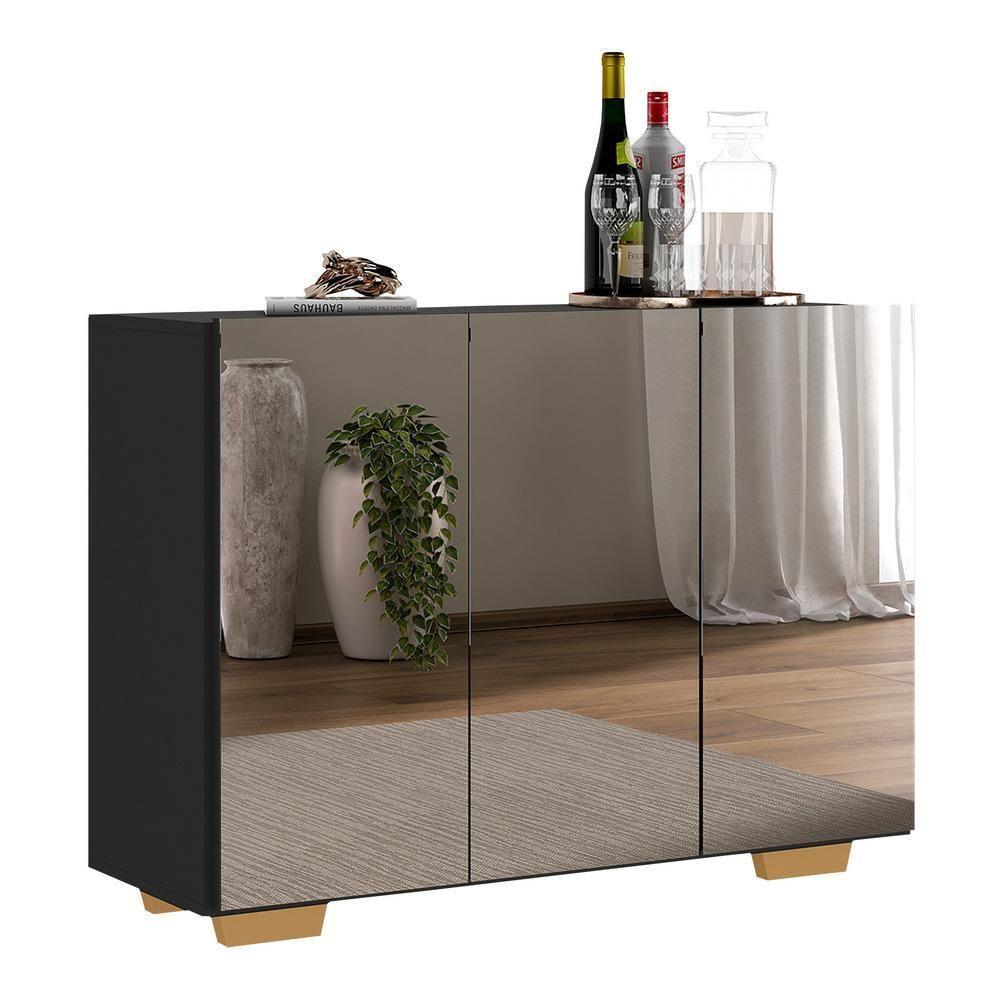 Aparador 3 Portas Com Espelho Mp1014 Preto/Natural - 2