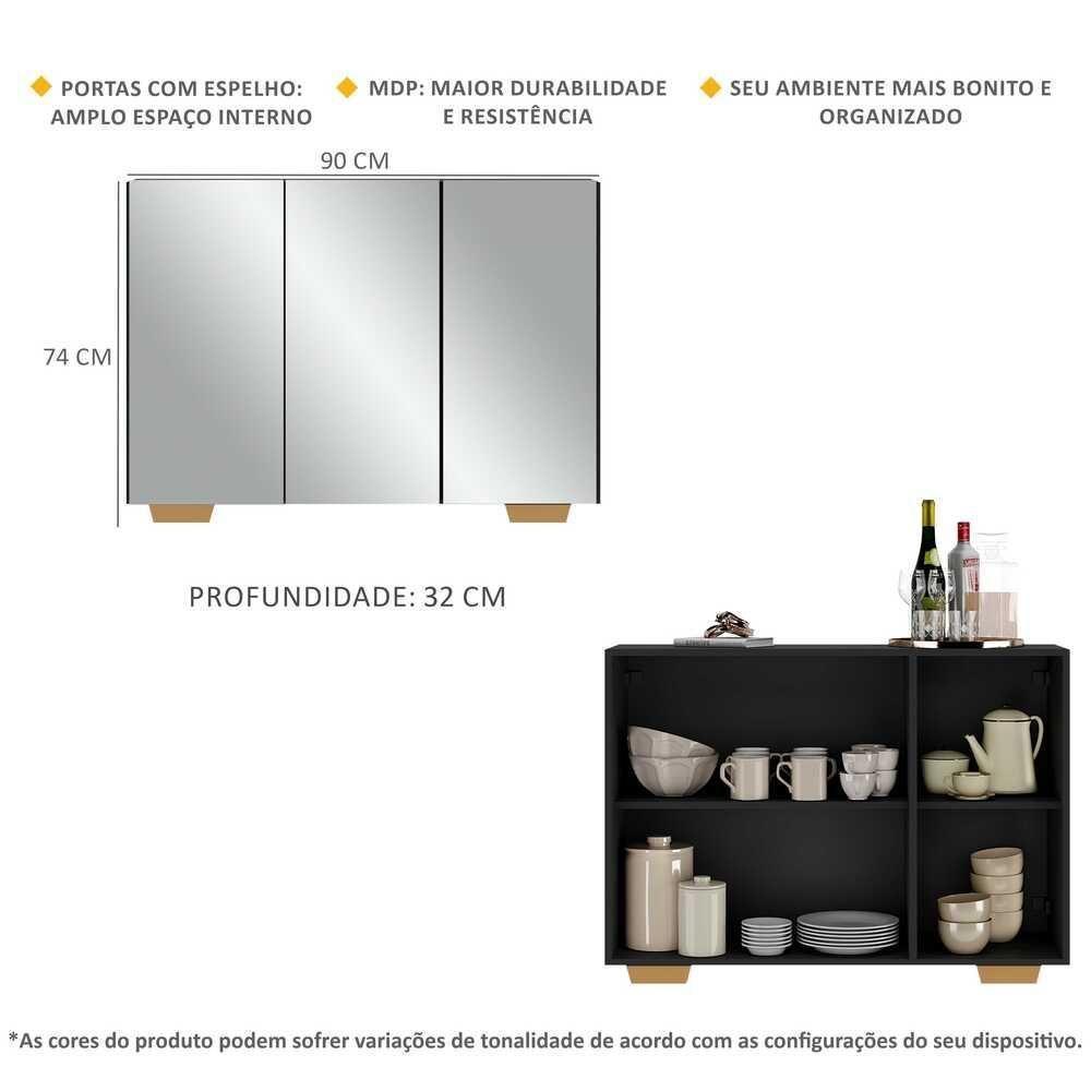 Aparador 3 Portas Com Espelho Mp1014 Preto/Natural - 3