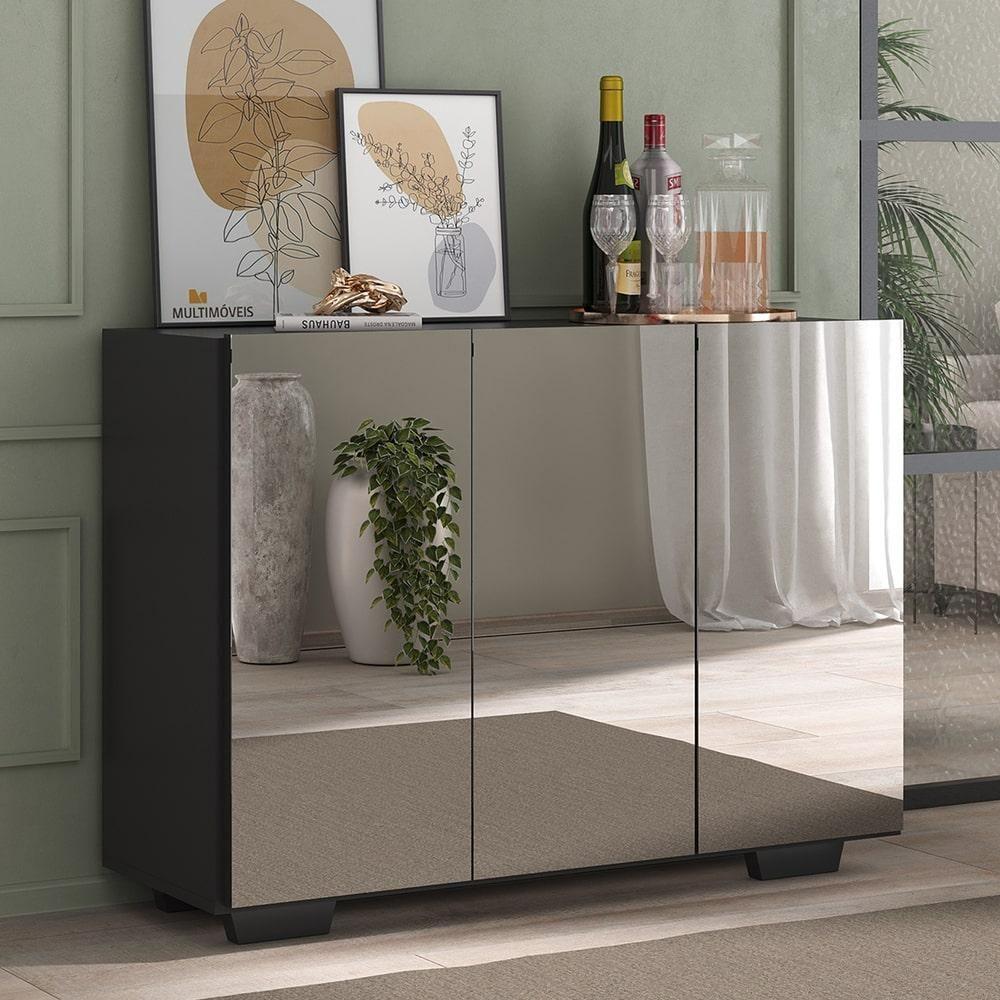 Aparador 3 Portas Com Espelho Mp1014 Preto - 1