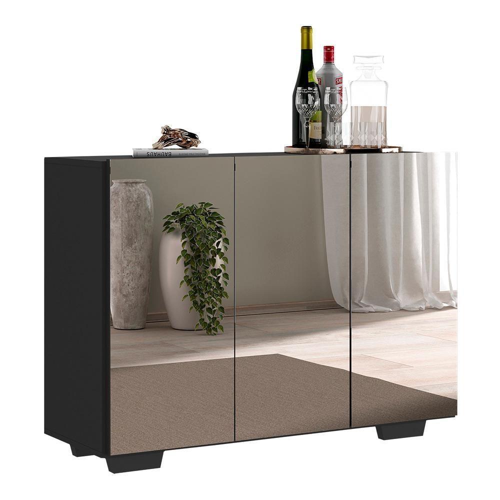 Aparador 3 Portas Com Espelho Mp1014 Preto - 2