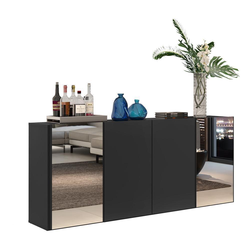 Aparador Buffet 4 Portas Com Espelho Vegas Multimóveis V3561 Preto Preto - 1