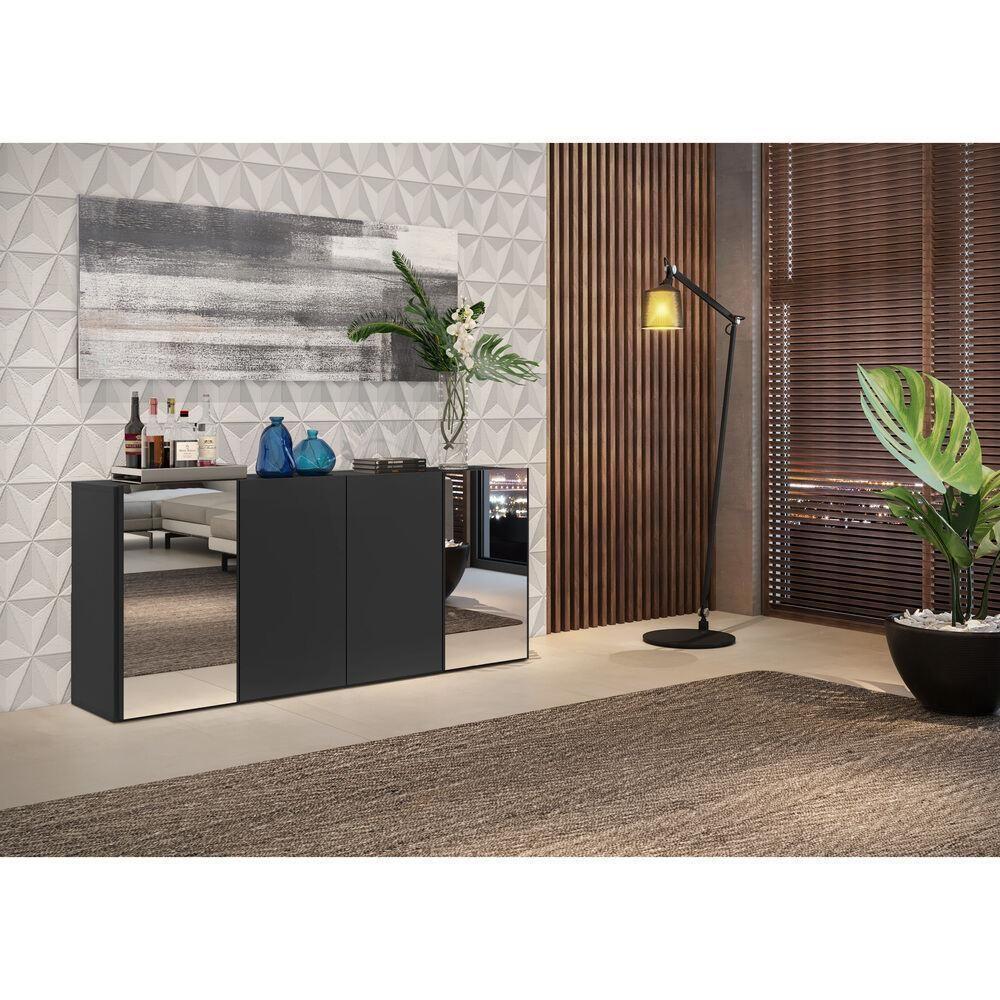 Aparador Buffet 4 Portas Com Espelho Vegas Multimóveis V3561 Preto Preto - 2