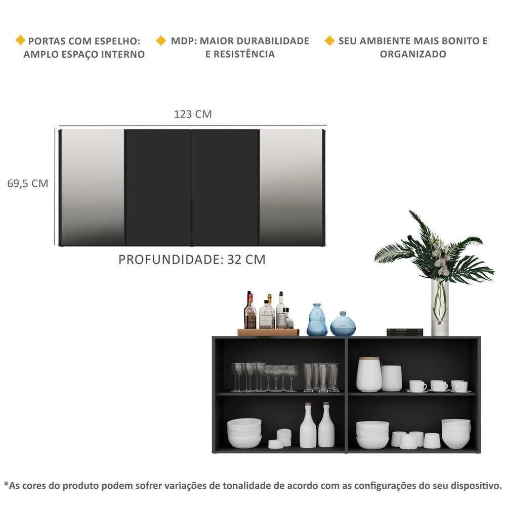 Aparador Buffet 4 Portas Com Espelho Vegas Multimóveis V3561 Preto Preto - 7