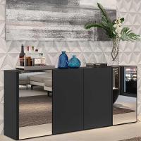 Aparador Buffet 4 Portas Com Espelho Vegas Multimóveis V3561 Preto Preto - 6