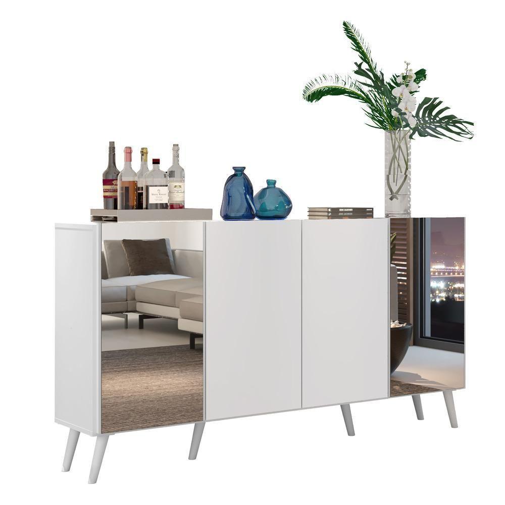 Aparador Buffet 4 Portas Com Espelho Retrô Vegas Multimóveis V3562 Branco Branco - 1