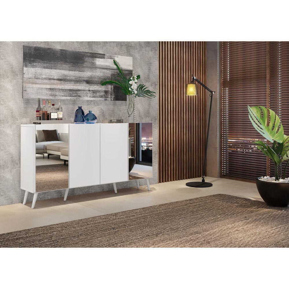 Aparador Buffet 4 Portas Com Espelho Retrô Vegas Multimóveis V3562 Branco Branco - 2