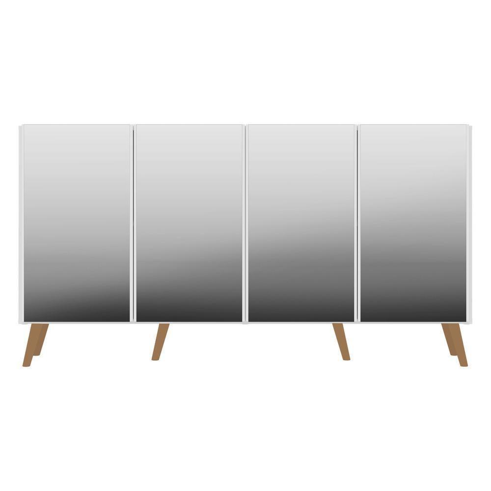 Aparador Buffet 4 Portas Com Espelho Retrô Vegas Multimóveis V3559 Branco/natural Branco/natural - 2