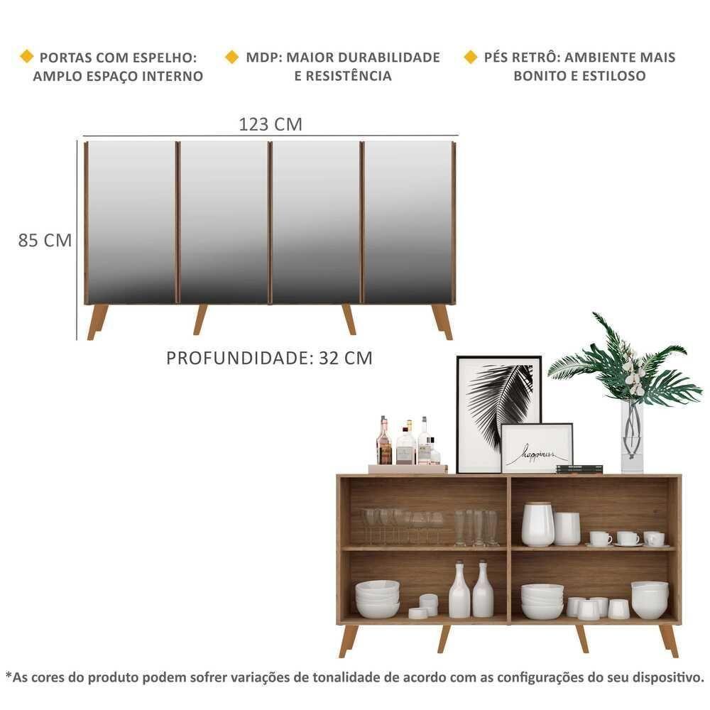 Aparador Buffet 4 Portas Com Espelho Retrô Vegas Multimóveis V3559 Rustic/natural Rustic/natural - 6