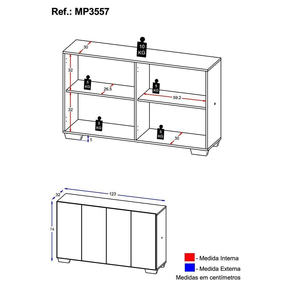 Aparador Buffet 4 Portas com Pés Quadrados Rustic/natural - 6