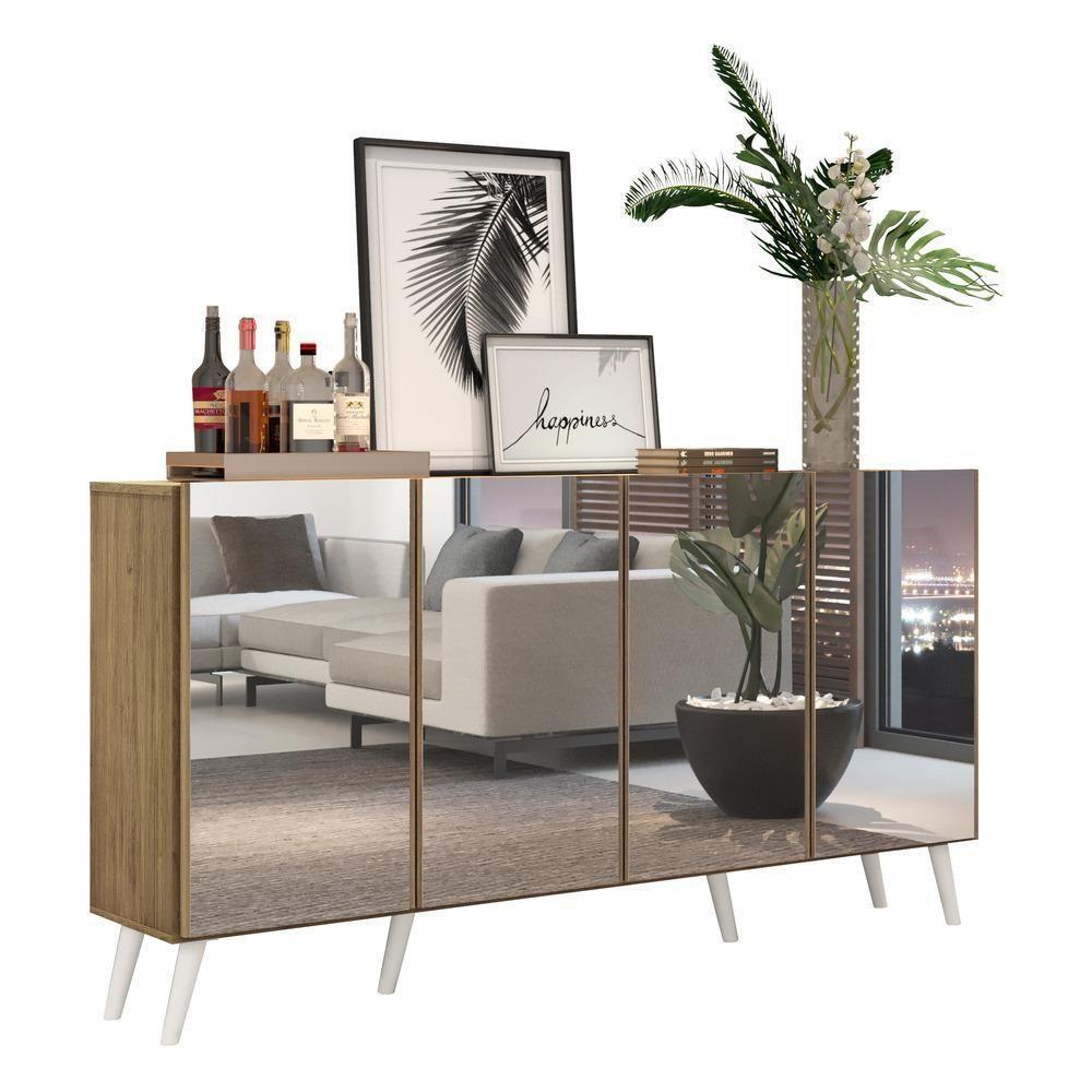 Aparador Buffet 4 Portas Com Espelho Retrô Vegas V3559 Rustic/Branco Rustic/Branco - 1