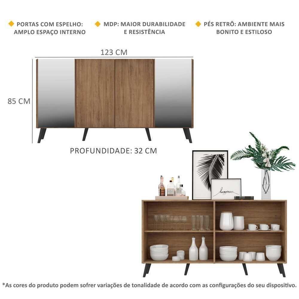 Aparador Buffet 4 Portas Com Espelho Retrô Vegas Multimóveis V3562 Rustic/preto Rustic/preto - 6