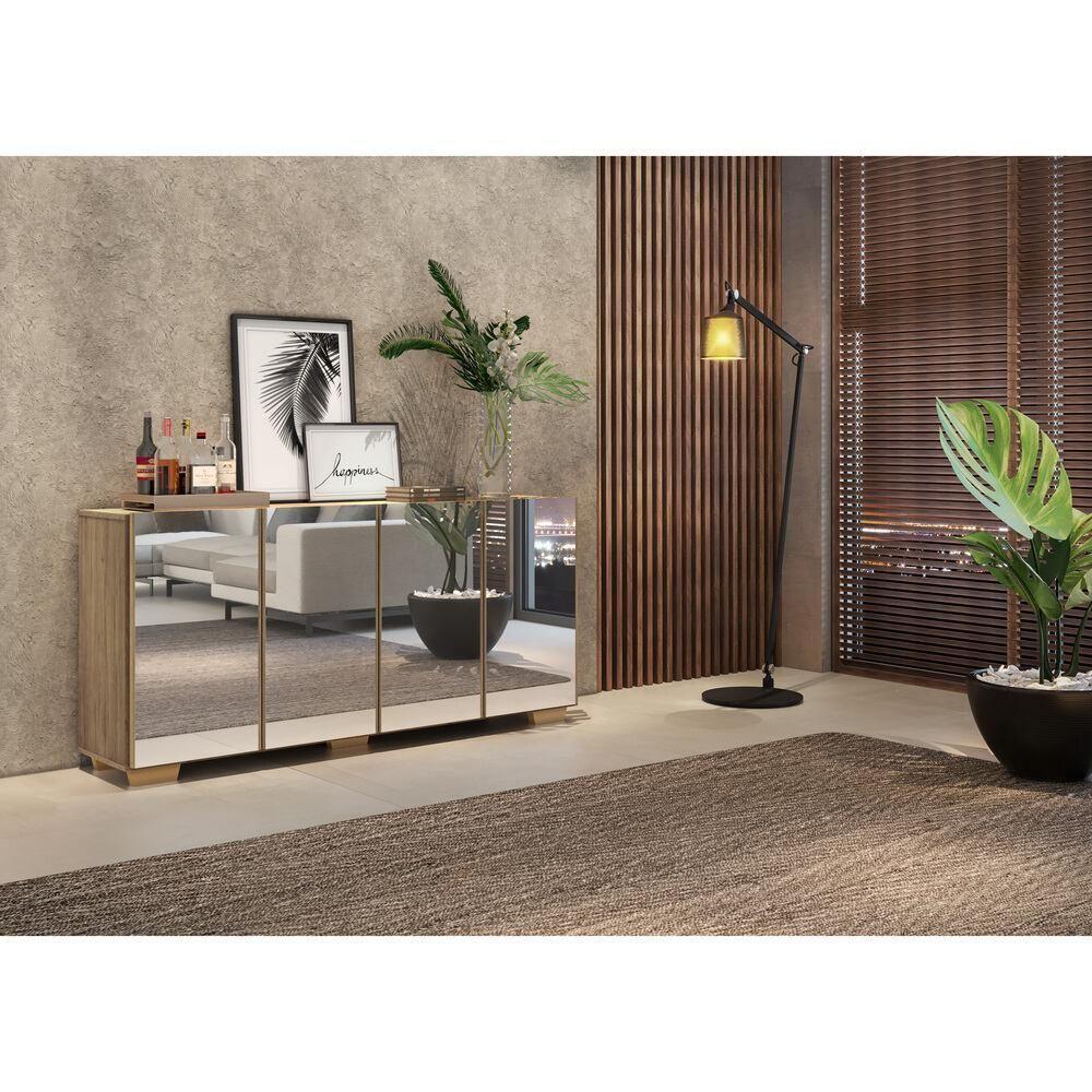 Aparador Buffet 4 Portas Com Espelho E Pés Quadrados Vegas V3560 Rustic/Natural Rustic/Natural - 2