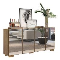 Aparador Buffet 4 Portas Com Espelho E Pés Quadrados Vegas V3560 Rustic/Natural Rustic/Natural - 1
