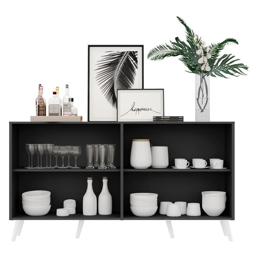 Aparador Buffet 4 Portas com Pés Retrô Preto/branco - 7